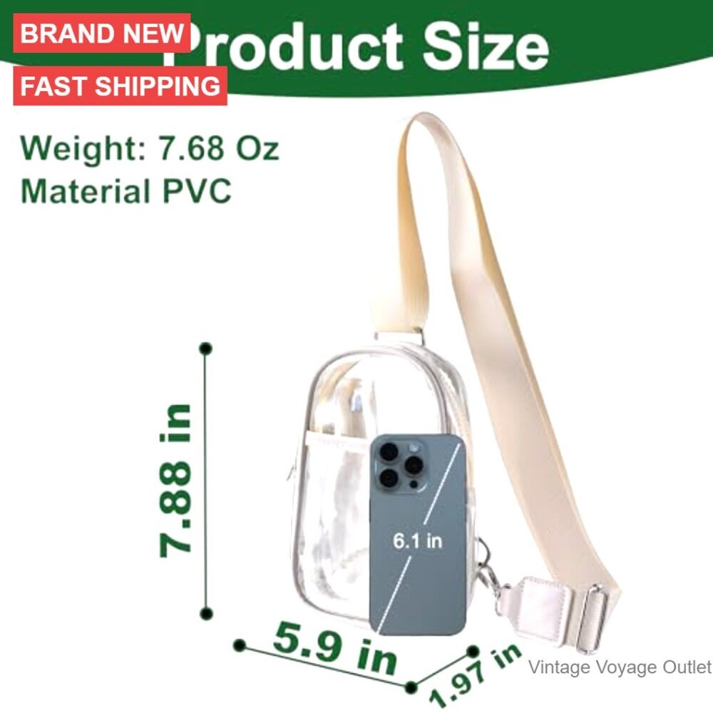 Small Clear Crossbody Bag with Zipper, Stadium Approved PVC Purse for Concerts - Picture 3 of 7